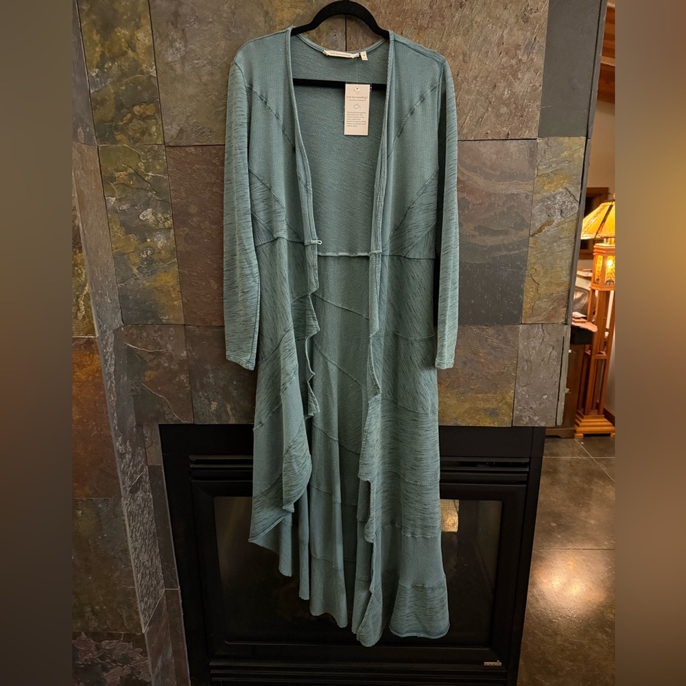 NWOT Soft Surroundings teal topper, M, unique boho, arty piece. Asymmetrical - Picture 10 of 15